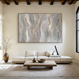 Wabi Sabi Abstract Art Impasto Textured Gray Beige Tactile Wave-Like Handcrafted Organic Canvas AURA560