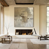 Wabi Sabi Abstract Art Plaster Textured Brown Beige High-Relief Tactile Canvas Drip Effects Modern Organic AURA556