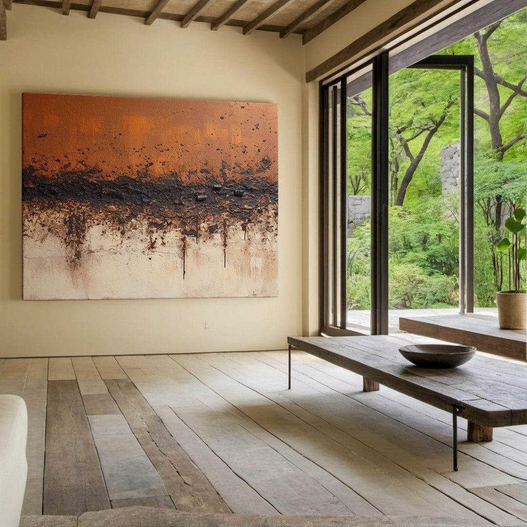 AURA184 Wabi Sabi Brown Beige Abstract Textured Wall Art