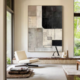 Wabi Sabi Abstract Art Tactile Scratch Textured Black Beige Gray Modern Organic Wall Decor AURA566