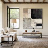 Wabi Sabi Abstract Art Tactile Scratch Textured Black Beige Gray Modern Organic Wall Decor AURA566