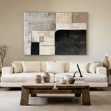 Wabi Sabi Abstract Art Tactile Scratch Textured Black Beige Gray Modern Organic Wall Decor AURA566
