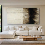 Wabi Sabi Beige Black Abstract Art with Dripped Paint Scratch Marks Tactile Texture Vertical Lines AURA590