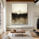 Wabi Sabi Abstract Art Beige Black Hand-Painted Drips Tactile Surface Organic Lines Unrefined Texture AURA583