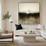 Wabi Sabi Abstract Art Beige Black Hand-Painted Drips Tactile Surface Organic Lines Unrefined Texture AURA583