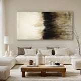 Wabi Sabi Abstract Art Beige Black Hand-Painted Drips Tactile Surface Organic Lines Unrefined Texture AURA583