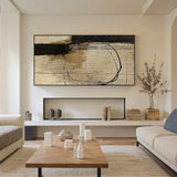 Wabi Sabi Beige Black Tactile Canvas Art with Paint Drip Details Irregular Lines Rustic Texture AURA586