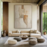Wabi Sabi Beige Brown Impasto Artwork Tactile Surface Sculpted Canvas Irregular Block Design AURA577