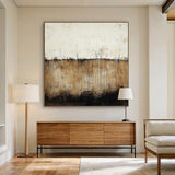 Wabi Sabi Beige Brown Plaster Textured Artwork with Drip Lines Tactile Organic Surface AURA589