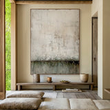 Wabi Sabi Plaster Textured Beige Green Impasto Scuffed Peeling Dripped Modern Artwork AURA576