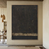 Black Abstract Cracked Textured Japandi Canvas Wall Art Minimalist Luxe Neutral Decor AURA796