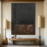 Wabi Sabi Black Brown Abstract Art with Thick Paint Distressed Edges Tactile Surface AURA579