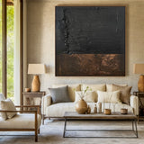 Wabi Sabi Black Brown Abstract Art with Thick Paint Distressed Edges Tactile Surface AURA579