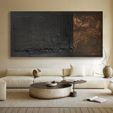 Wabi Sabi Black Brown Abstract Art with Thick Paint Distressed Edges Tactile Surface AURA579