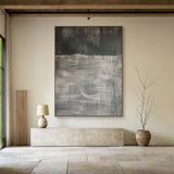 Wabi Sabi Black Gray Abstract Art Tactile Impasto Texture Interwoven Lines Irregular Scratches AURA578
