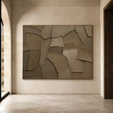 Wabi Sabi Brown 3D Textured Plaster Sculpted Canvas Japandi Minimalist Luxe Tactile Knife Stroke Art AURA771