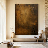 Wabi Sabi Brown Plaster Textured Weathered Canvas Art with Chipped Finish Tactile Surface AURA568