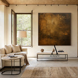 Wabi Sabi Brown Plaster Textured Weathered Canvas Art with Chipped Finish Tactile Surface AURA568