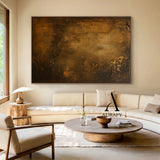 Wabi Sabi Brown Plaster Textured Weathered Canvas Art with Chipped Finish Tactile Surface AURA568
