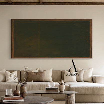 Wabi Sabi Brown Green Textured Art (AURA567) – rough handcrafted light brown border with natural grain, deep green base featuring blurred brown brushstrokes and organic texture, intentional imperfections. Ideal for modern entryway wall statement, rustic dining area focal point, or tranquil yoga studio decor—serene, tactile Wabi Sabi art by AURAFY.