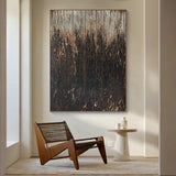 Wabi Sabi Distressed Wood Grain Black Brown Weathered Vertical Texture Artwork with Chipped Patina AURA592
