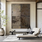 AurafyArt Wabi Sabi Gray Textured Abstract Art with Weathered Scratches and Matte Patina AURA561