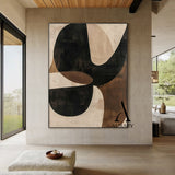 Wabi Sabi Beige Brown Hand-Painted Art Organic Curves Brushstroke Texture Tactile Wall Decor AURA575