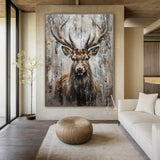 Wabi-sabi Large Textured Brown Stag Animal Oil Painting Canvas Wall Art-AURA339