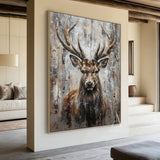 Wabi-sabi Large Textured Brown Stag Animal Oil Painting Canvas Wall Art-AURA339