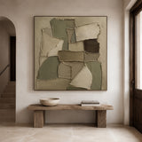 Wabi-Sabi 3D Textured Brown Plaster Painting Japandi Neutral Geometric Collage Knife Sculpted Canvas Wall Art AURA772