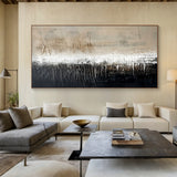 Wabi Sabi Japandi Knife Textured Abstract Beige Black Minimalist Luxe Plaster Canvas Wall Art AURA800