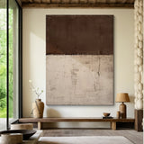 Brown & Beige Two-Tone Textured Abstract Wall Art | Wabi Sabi Japandi Minimalist Canvas | AURA810