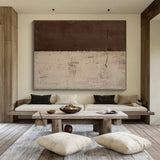 Brown & Beige Two-Tone Textured Abstract Wall Art | Wabi Sabi Japandi Minimalist Canvas | AURA810