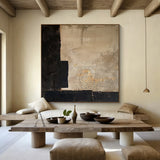 Beige & Black Wabi Sabi Geometric Abstract Wall Art | Cracked Plaster Japandi Canvas | AURA809