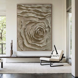 3D Textured Plaster Painting Abstract Rose Wabi-Sabi Japandi Neutral Brown High-Relief Tactile Minimalist Wall Art AURA538