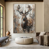 Large Textured Brown Stag Animal Oil Painting Wabi-sabi Wall Art-AURA338