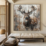 Large Textured Brown Stag Animal Oil Painting Wabi-sabi Wall Art-AURA338