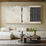 Abstract Black Beige Cracked Plaster Textured Hand-painted Grid Wabi-Sabi Minimalist Modern Art AURA597