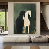 Large Scale Abstract Green Horse Oil Painting Textured Animal Wall Art-AURA340