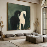 Large Scale Abstract Green Horse Oil Painting Textured Animal Wall Art-AURA340