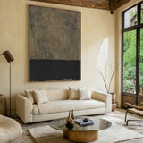 Beige & Black Cracked Plaster Abstract Wall Art | Wabi Sabi Japandi Minimalist Canvas | AURA807