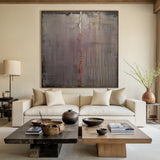 Plaster Textured Grey Black Burnt Orange Accent Japandi Minimalist Tactile Abstract Wall Art AURA795