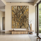 Wabi Sabi Brown Abstract Art Textured Canvas Splattered Earthy Tones Organic Branch Lines Tactile Surface AURA569