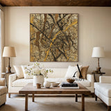Wabi Sabi Brown Abstract Art Textured Canvas Splattered Earthy Tones Organic Branch Lines Tactile Surface AURA569