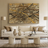 Wabi Sabi Brown Abstract Art Textured Canvas Splattered Earthy Tones Organic Branch Lines Tactile Surface AURA569