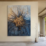 Blue Gray & Gold Textured Abstract Wall Art-Wabi Sabi-AURA193