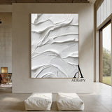 3D Textured White Abstract Painting with Knife Strokes High-Relief Tactile Surface Minimalist Luxe AURA522