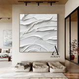 3D Textured White Abstract Painting with Knife Strokes High-Relief Tactile Surface Minimalist Luxe AURA522
