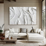 3D Textured White Abstract Painting with Knife Strokes High-Relief Tactile Surface Minimalist Luxe AURA522