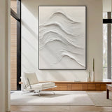 White Abstract Sea Wave Art Tactile Plaster Textured High-Relief Sculpted Minimalist Decor AURA444